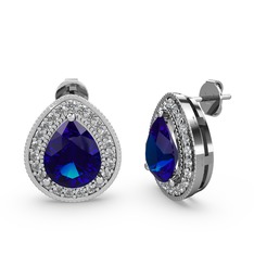 Lab safir ve swarovski 18 ayar beyaz altın küpe