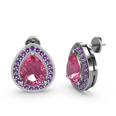 Esinti Küpe - Pembe kuvars ve ametist 18 ayar beyaz altın küpe #f0f4mc