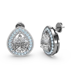 Esinti Küpe - Swarovski ve akuamarin 8 ayar beyaz altın küpe #frpp5o