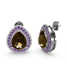 Esinti Küpe - Dumanlı kuvars ve ametist 14 ayar beyaz altın küpe #fuxw3k