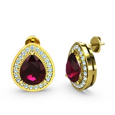 Esinti Küpe - Rodolit garnet ve akuamarin 14 ayar altın küpe #g2rghj