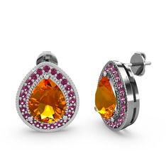 Esinti Küpe - Sitrin ve rodolit garnet 18 ayar beyaz altın küpe #imboyp