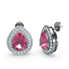 Esinti Küpe - Pembe kuvars ve akuamarin 8 ayar beyaz altın küpe #izy2a3