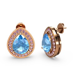 Esinti Küpe - Akuamarin ve pembe kuvars 925 ayar rose altın kaplama gümüş küpe #j9w449