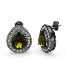 Esinti Küpe - Peridot ve pırlanta 925 ayar siyah rodyum kaplama gümüş küpe (0.528 karat) #jm5y5z