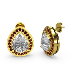 Esinti Küpe - Beyaz zirkon ve garnet 14 ayar altın küpe #k2h2i1
