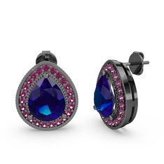 Esinti Küpe - Lab safir ve rodolit garnet 925 ayar siyah rodyum kaplama gümüş küpe #ka0w29