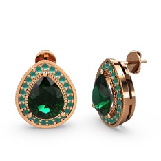 Yeşil kuvars ve kök zümrüt 18 ayar rose altın küpe