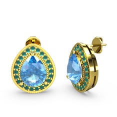 Esinti Küpe - Akuamarin ve kök zümrüt 8 ayar altın küpe #l5mxs4