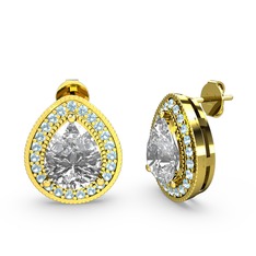 Esinti Küpe - Swarovski ve akuamarin 8 ayar altın küpe #m5c1ze