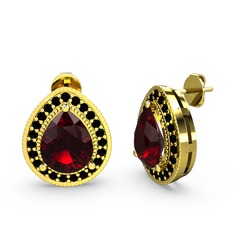 Garnet ve siyah zirkon 925 ayar altın kaplama gümüş küpe