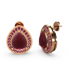 Kök yakut ve rodolit garnet 14 ayar rose altın küpe