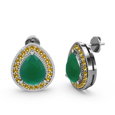 Esinti Küpe - Kök zümrüt ve sitrin 14 ayar beyaz altın küpe #o114uh