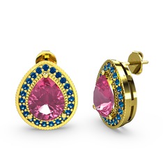 Esinti Küpe - Pembe kuvars ve lab safir 925 ayar altın kaplama gümüş küpe #omlmgz