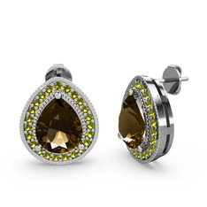 Esinti Küpe - Dumanlı kuvars ve peridot 18 ayar beyaz altın küpe #pktoja