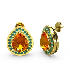 Sitrin ve kök zümrüt 925 ayar altın kaplama gümüş küpe