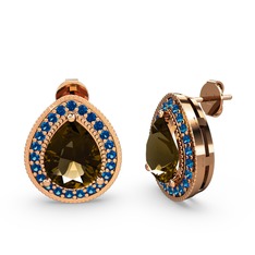 Dumanlı kuvars ve lab safir 925 ayar rose altın kaplama gümüş küpe