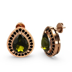 Peridot ve siyah zirkon 14 ayar rose altın küpe