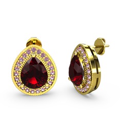 Garnet ve pembe kuvars 8 ayar altın küpe
