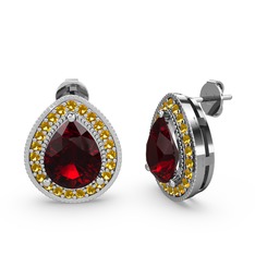 Esinti Küpe - Garnet ve sitrin 18 ayar beyaz altın küpe #r5ojgj