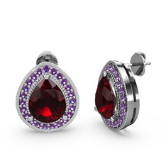 Esinti Küpe - Garnet ve ametist 14 ayar beyaz altın küpe #s148wz