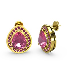 Esinti Küpe - Pembe kuvars ve rodolit garnet 18 ayar altın küpe #s18jeo