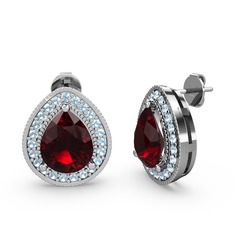 Garnet ve akuamarin 18 ayar beyaz altın küpe