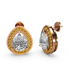 Swarovski ve sitrin 925 ayar rose altın kaplama gümüş küpe