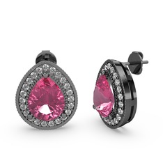 Esinti Küpe - Pembe kuvars ve swarovski 925 ayar siyah rodyum kaplama gümüş küpe #v0n1k4