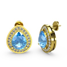 Akuamarin ve beyaz zirkon 925 ayar altın kaplama gümüş küpe
