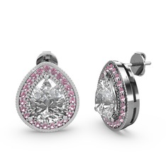 Esinti Küpe - Swarovski ve pembe kuvars 18 ayar beyaz altın küpe #x57j3a