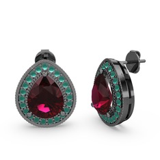 Esinti Küpe - Rodolit garnet ve kök zümrüt 925 ayar siyah rodyum kaplama gümüş küpe #xf8rrd
