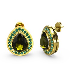 Esinti Küpe - Peridot ve yeşil kuvars 8 ayar altın küpe #xyax3x