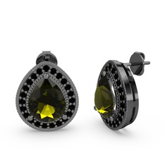 Esinti Küpe - Peridot ve siyah zirkon 925 ayar siyah rodyum kaplama gümüş küpe #yg4zjb