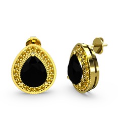 Siyah zirkon ve sitrin 14 ayar altın küpe