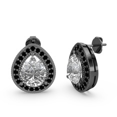 Esinti Küpe - Beyaz zirkon ve siyah zirkon 925 ayar siyah rodyum kaplama gümüş küpe #z8b5c0