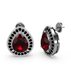 Esinti Küpe - Garnet ve siyah zirkon 18 ayar beyaz altın küpe #z9ymiy