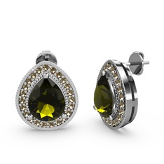 Peridot ve dumanlı kuvars 18 ayar beyaz altın küpe
