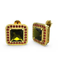 Esinti Kare Küpe - Peridot ve garnet 18 ayar altın küpe #10l9bam