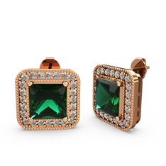 Yeşil kuvars ve beyaz zirkon 18 ayar rose altın küpe