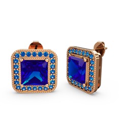 Esinti Kare Küpe - Lab safir 925 ayar rose altın kaplama gümüş küpe #116irq5