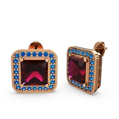 Esinti Kare Küpe - Rodolit garnet ve lab safir 8 ayar rose altın küpe #11l2i3y