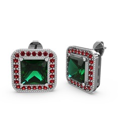 Yeşil kuvars ve garnet 8 ayar beyaz altın küpe