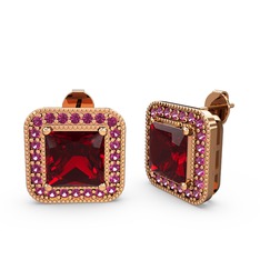 Esinti Kare Küpe - Garnet ve rodolit garnet 925 ayar rose altın kaplama gümüş küpe #12qcpb4