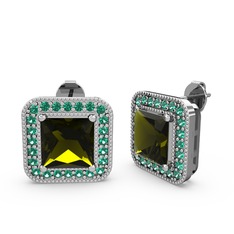 Peridot ve yeşil kuvars 8 ayar beyaz altın küpe