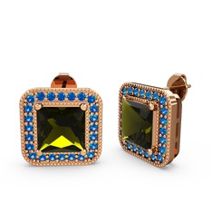 Peridot ve lab safir 18 ayar rose altın küpe