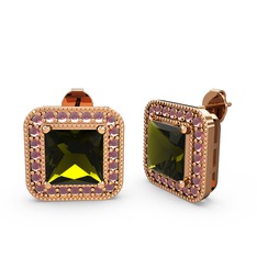 Esinti Kare Küpe - Peridot ve kök yakut 8 ayar rose altın küpe #15kenta