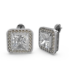 Esinti Kare Küpe - Beyaz zirkon ve dumanlı kuvars 14 ayar beyaz altın küpe #161k42v