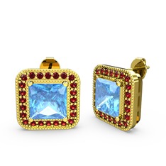 Akuamarin ve garnet 14 ayar altın küpe