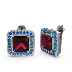 Esinti Kare Küpe - Rodolit garnet ve lab safir 925 ayar gümüş küpe #16gegs6